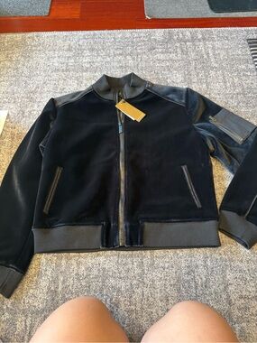 Alaïa Black Velvet and Leather-Trim Bomber Jacket